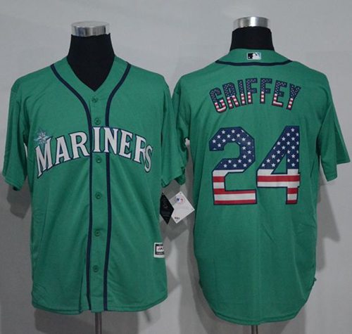 Mariners #24 Ken Griffey Green USA Flag Fashion Stitched MLB Jersey